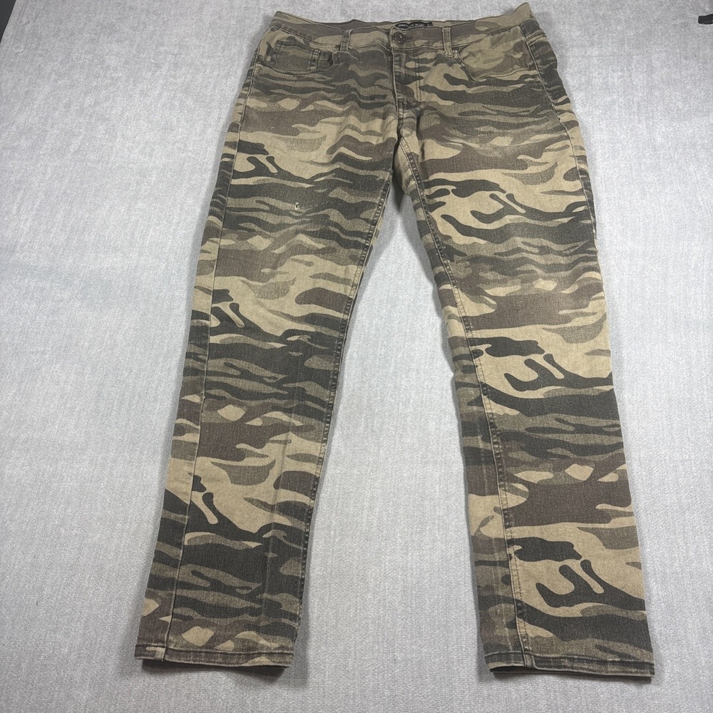 Royal Blue Mens Distressed Camouflage Jeans Skinny Fit 36x32 Green Camo